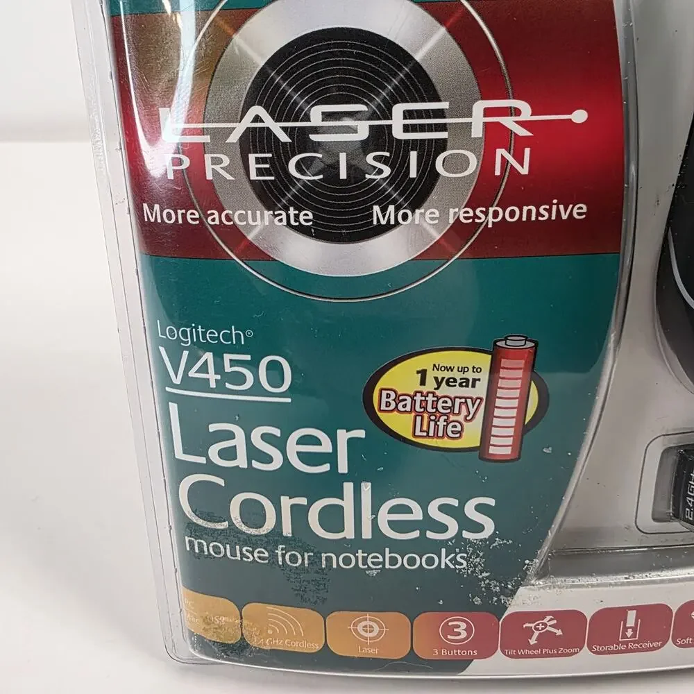 Logitech V450 Laser Cordless Precision Mouse for Notebooks New Sealed
